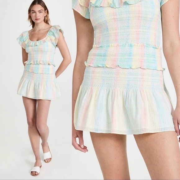 LoveShackFancy Dresses & Skirts - LoveShackFancy Rainbow Gauze Camilla‎ Skirt Sand Top Set Size Large